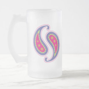 Purple and Pink Paisley Frosted Glass Beer Mug