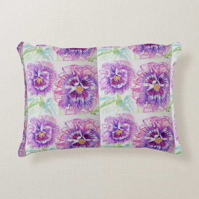 Purple and Pink Pansy Pansies Watercolor Cushion (Front)