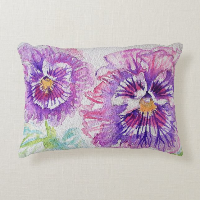 Purple and Pink Pansy Pansies Watercolor Cushion (Front)