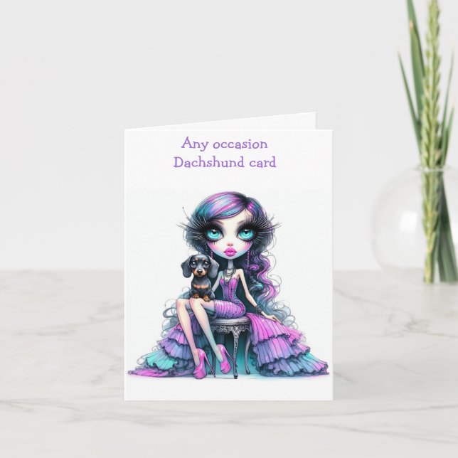 Purple and Pink Pastel Dachshund Card (Front)