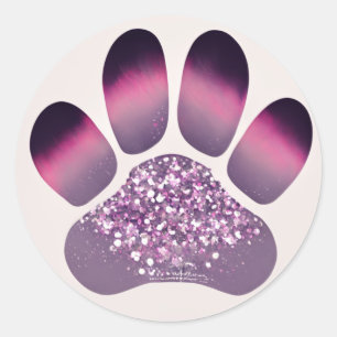 Purple and pink paw print classic round sticker