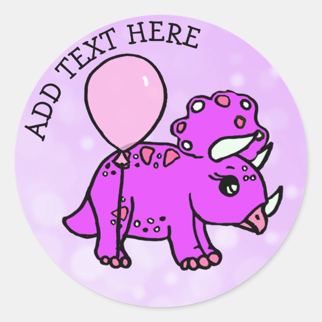 Purple and Pink Personalised Dinosaur Birthday Classic Round Sticker (Front)