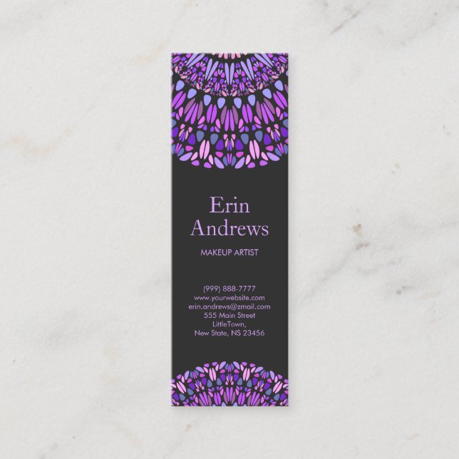 Purple and Pink Petal Mandala Mini Business Card (Front)