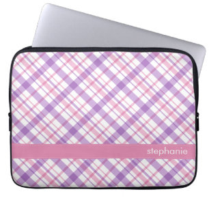 Purple and Pink Plaid Pattern Laptop Sleeve