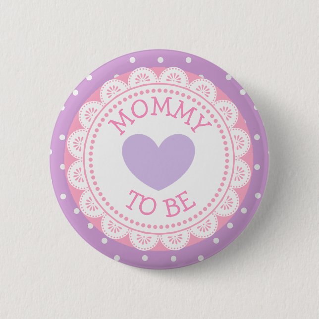 Purple and Pink Polka Dot Mum to Be Button (Front)