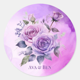 Purple and Pink Rose Alcohol Garden Wedding Classic Round Sticker