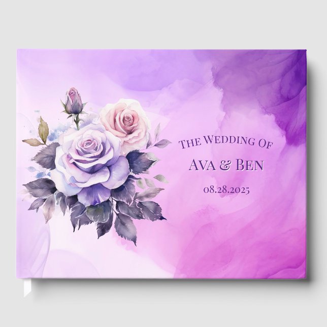 Purple and Pink Rose Alcohol Garden Wedding Guest Book (Front)