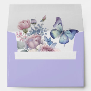 Purple and Pink Roses and Blue butterflies  Envelope