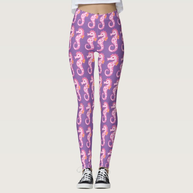 Purple and Pink Seahorse Leggings (Front)
