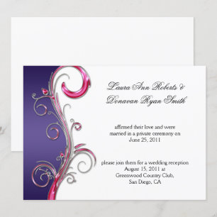 Purple and Pink Silver Ornate Swirl Post Wedding Invitation