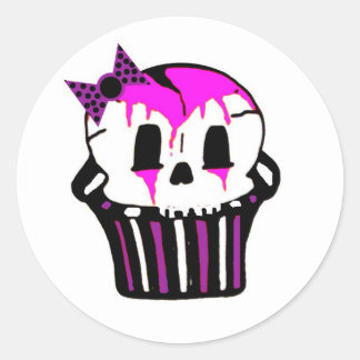 purple and pink skull cupcake classic round sticker