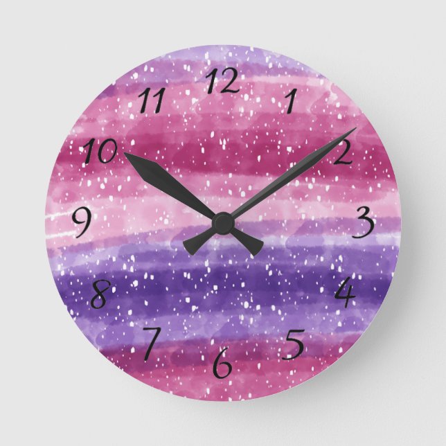 Purple and Pink Speckled   Round Clock (Front)