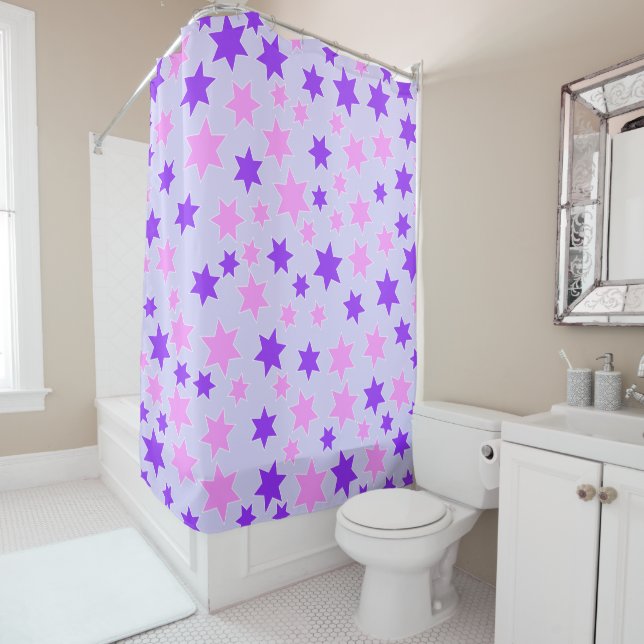 Purple and Pink Stars Shower Curtain (In Situ)