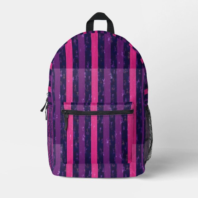 Purple and Pink Stripes  Printed Backpack (Front)