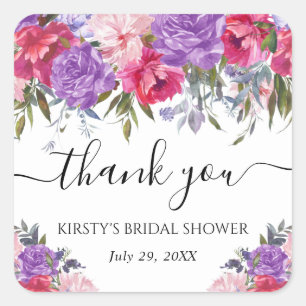 Purple and Pink Summer Flowers Bridal Shower Square Sticker