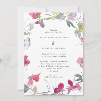 Purple and Pink Sweet Pea Wedding Invitation