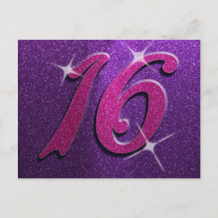 Purple and Pink Sweet Sixteen Birthday Postcard