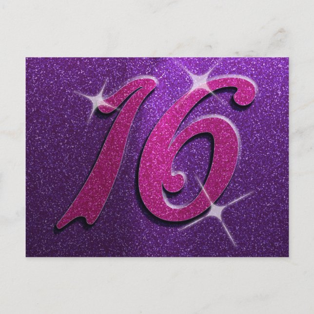 Purple and Pink Sweet Sixteen Birthday Postcard (Front)