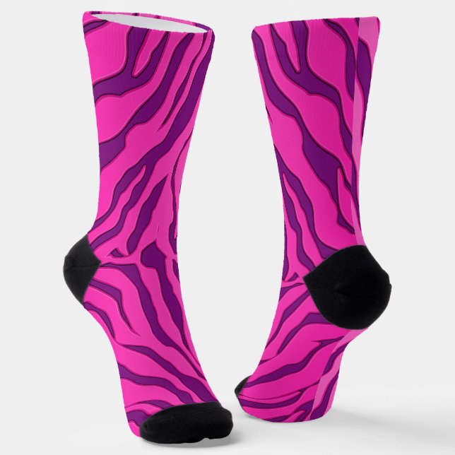 Purple And Pink Tiger Stripes Animal Print  Socks (Angled)