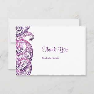 Purple and Pink Traditional Indian Paisley Wedding Thank You Card