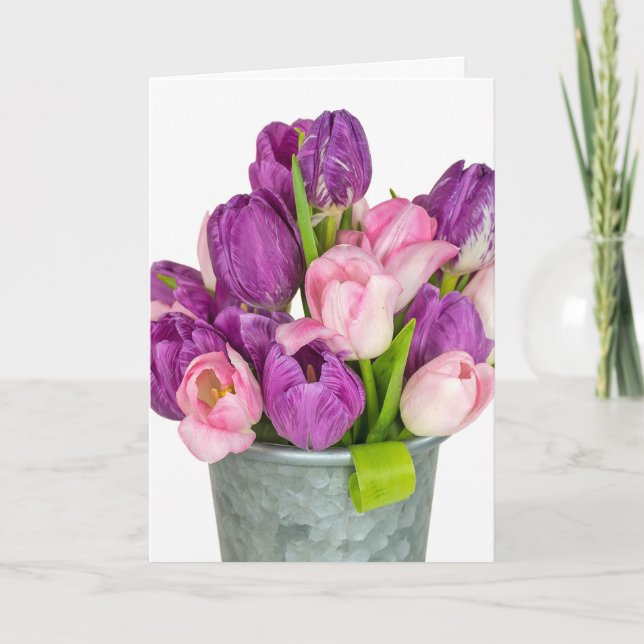purple and pink tulip bouquet card (Front)