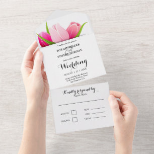 Purple and Pink Tulips Wedding All In One Invitation