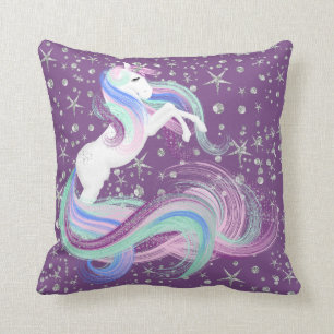 Purple and Pink Unicorn with Silver Stars Cushion