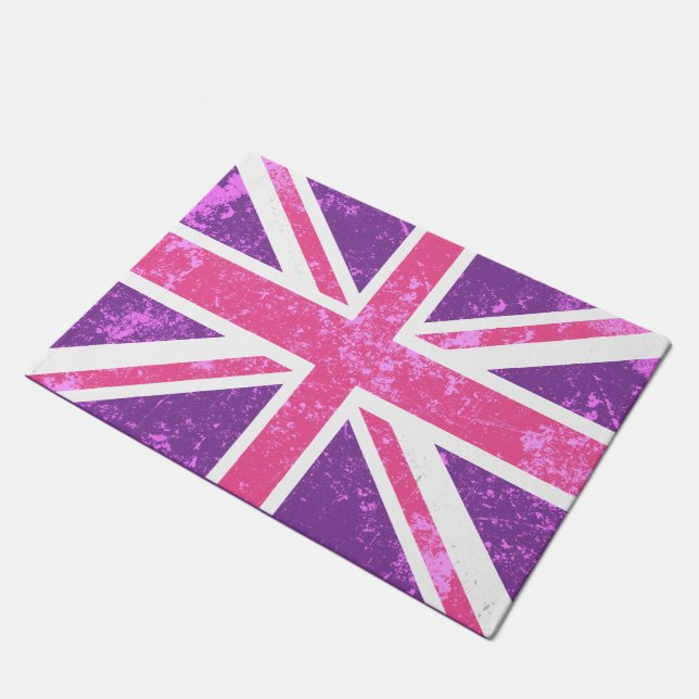 Purple and Pink Union Jack, London Flag Doormat (Angled)