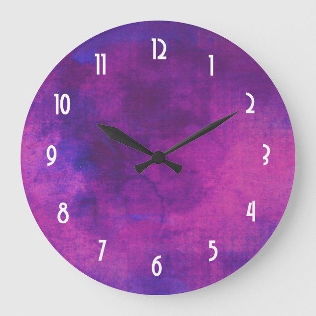 Purple and Pink Watercolor Abstract Background Large Clock (Front)