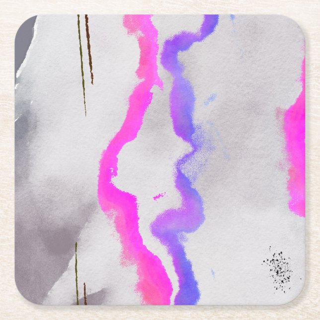 Purple And Pink Watercolor Abstract Square Paper Coaster (Front)
