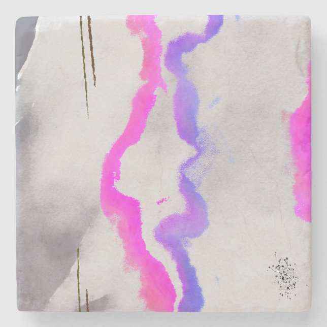 Purple And Pink Watercolor Abstract Stone Coaster (Front)