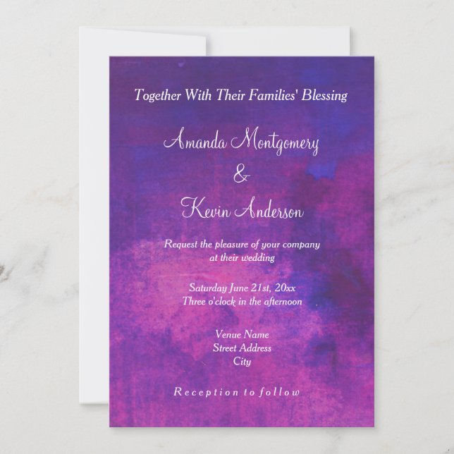 Purple and Pink Watercolor Abstract Wedding Invitation (Front)