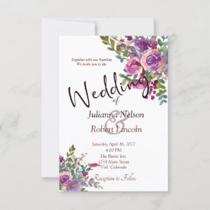 Purple and pink watercolor Aubergine wedding Invit Invitation