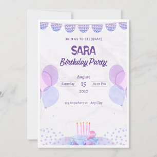 Purple and Pink Watercolor Birthday Invitation 