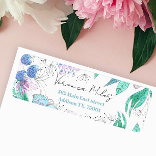 Purple and Pink Watercolor Blossoms Return Address