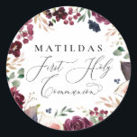 Purple and pink watercolor floral holy communion classic round sticker<br><div class="desc">Purple and pink watercolor floral holy communion design. Part of a collection.</div>