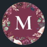 Purple and pink watercolor floral initial classic round sticker<br><div class="desc">Purple and pink watercolor initial communion design. Part of a collection.</div>