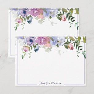 Purple and pink watercolor floral personalised card