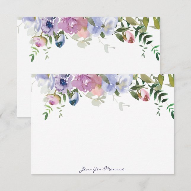 Purple and pink watercolor floral personalised card (Front/Back)