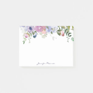 Purple and pink watercolor floral personalised post-it notes