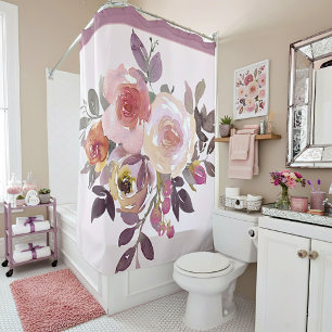 Purple and pink watercolor floral shower curtain