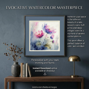 Purple and pink watercolor flowers art poster