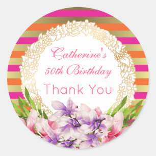 Purple and Pink Watercolor Magnolia Birthday Classic Round Sticker