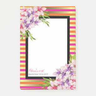 Purple and Pink Watercolor Magnolia Birthday Post-it Notes
