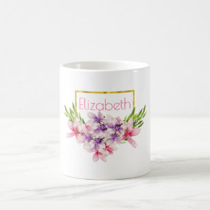 Purple and Pink Watercolor Magnolia Personalised Coffee Mug