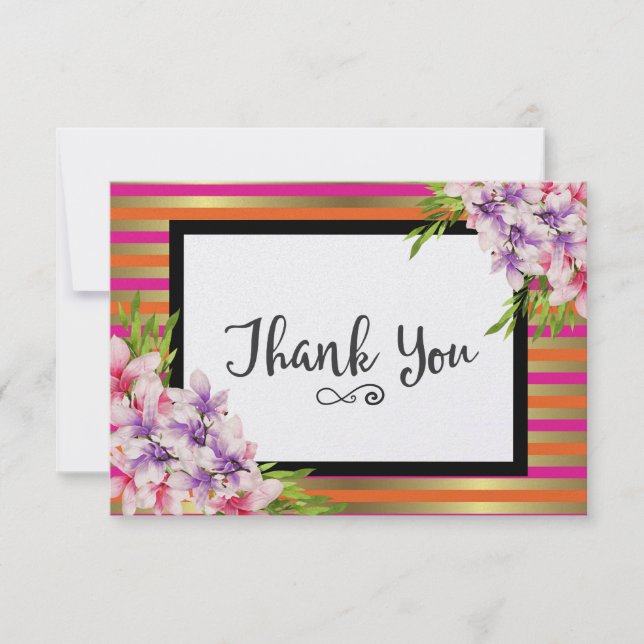 Purple and Pink Watercolor Magnolia Thank You (Front)