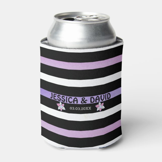 Purple And Pink Watercolor Stripes Can Cooler (Can Front)