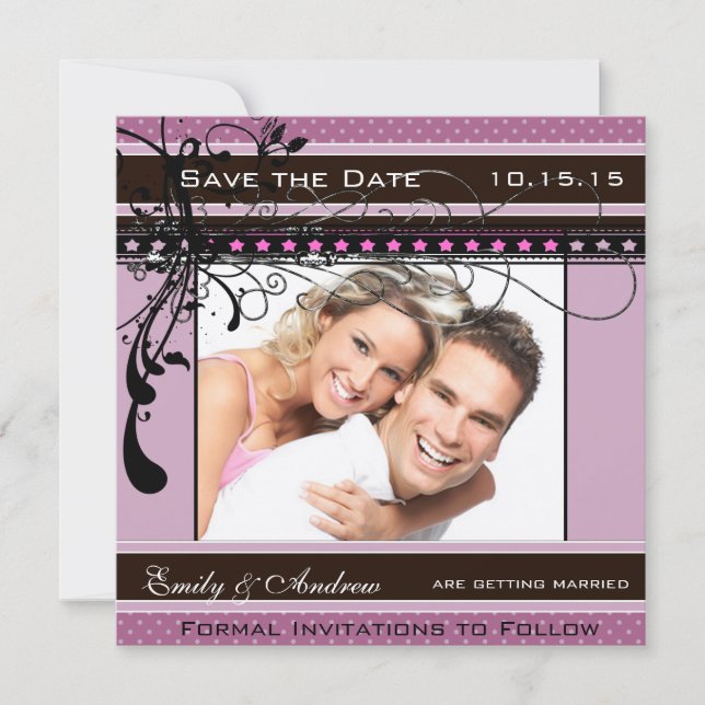 Purple and Pink Wedding Photo Save the Date Invitation (Front)