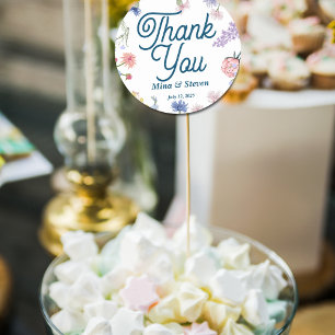 Purple and pink wildflowers Thank you wedding  Classic Round Sticker