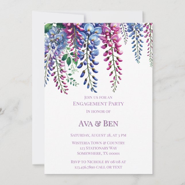 Purple and Pink Wisteria Engagement Party Invitation (Front)